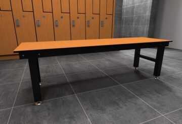 Rendered view of H-frame bench powder coated black with Trespa phenolic tops