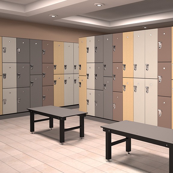 Rendered view of multi color Phenolic lockers 01
