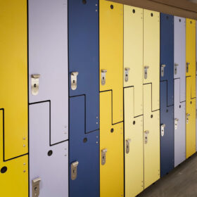 Colorful Spectrum Phenolic Lockers at Schulich Business School in Toronto, Ontario