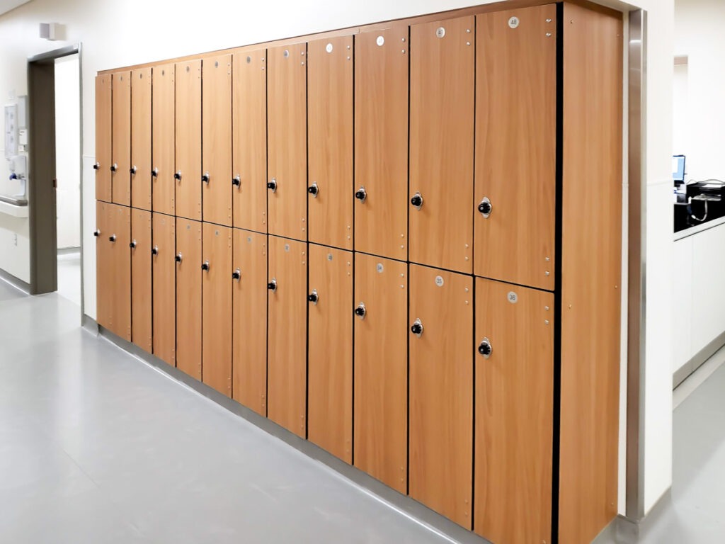 Spectrum Phenolic Lockers brings a touch of warmth to the hospital environment with Tuscan Walnut finish