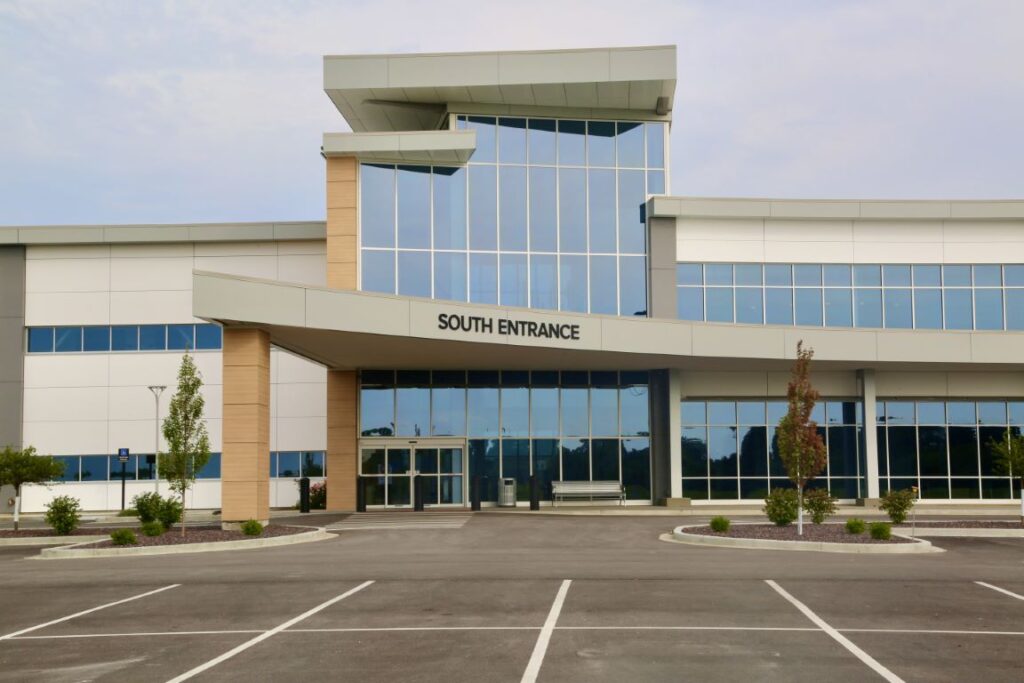 Blessing Health System building in Trespa® Meteon® in Silver Grey, Pure White, and Elegant Oak