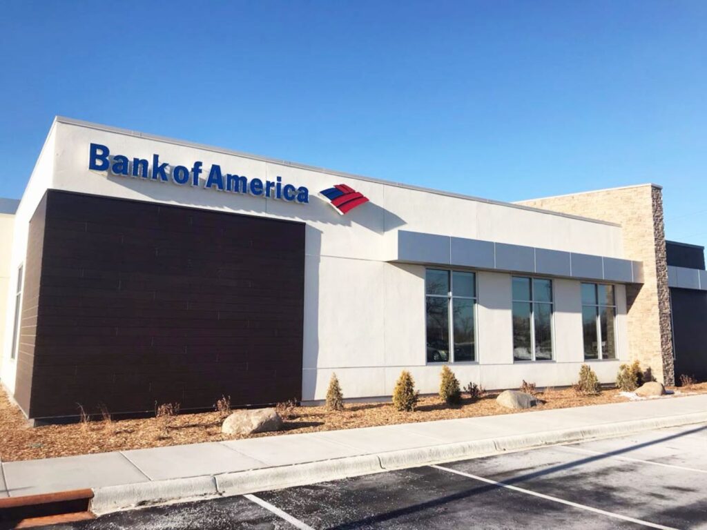 Bank of America in Brooklyn Center, MN, featuring Spectrum Facades Trespa® Meteon® NW09 Wenge wood panels