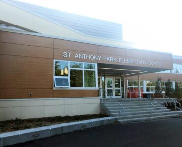Spectrum Facades with Harmony Oak and Powder Blue finishes at St. Anthony Park Elementary School