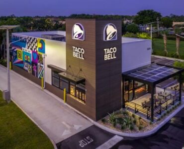 Aerial view of Taco Bell featuring Spectrum Facades in French Walnut finish